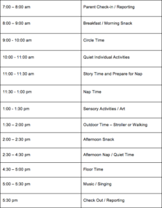 daycare infant room daily schedule