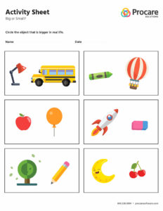preview of the big or small preschool activity sheet
