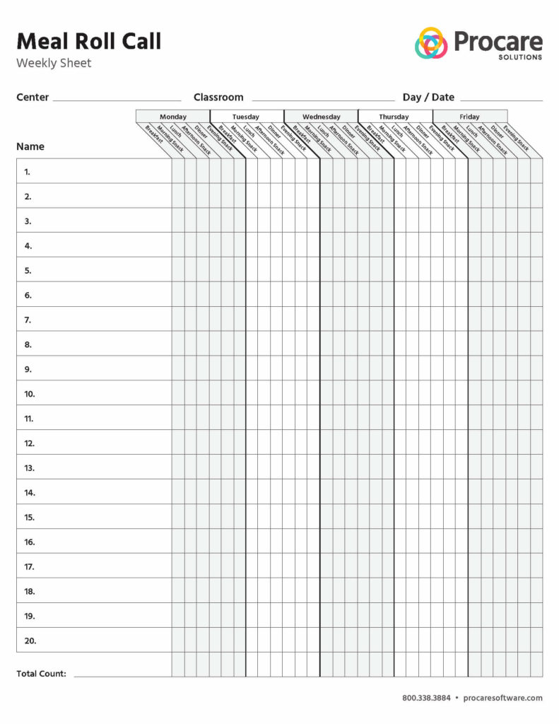 Meal Roll Call Sheets | Procare Solutions