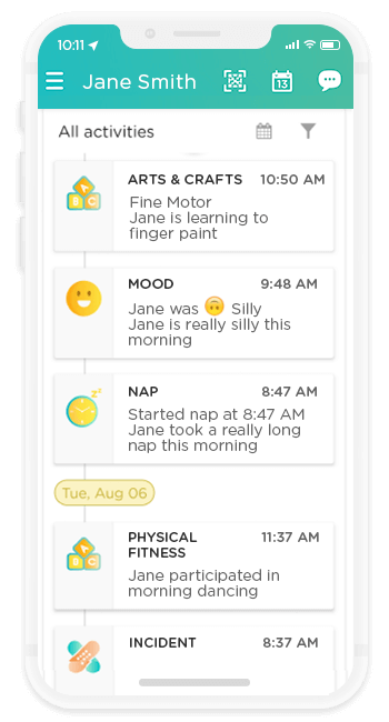 a screenshot showcasing Procare's preschool daily report software