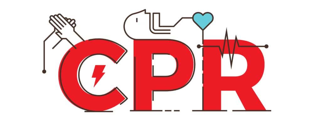 illustrated graphic that reads "CPR"