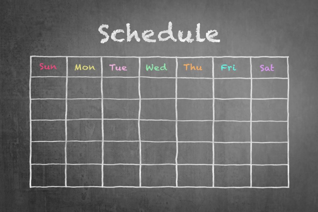 a graphic showing a blank monthly calendar with "Schedule" written at the top