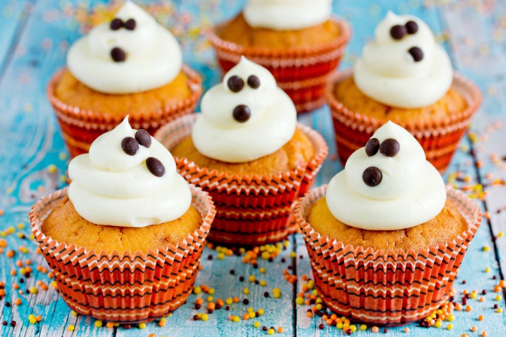 Baking cupcakes is a fun Halloween activity. 