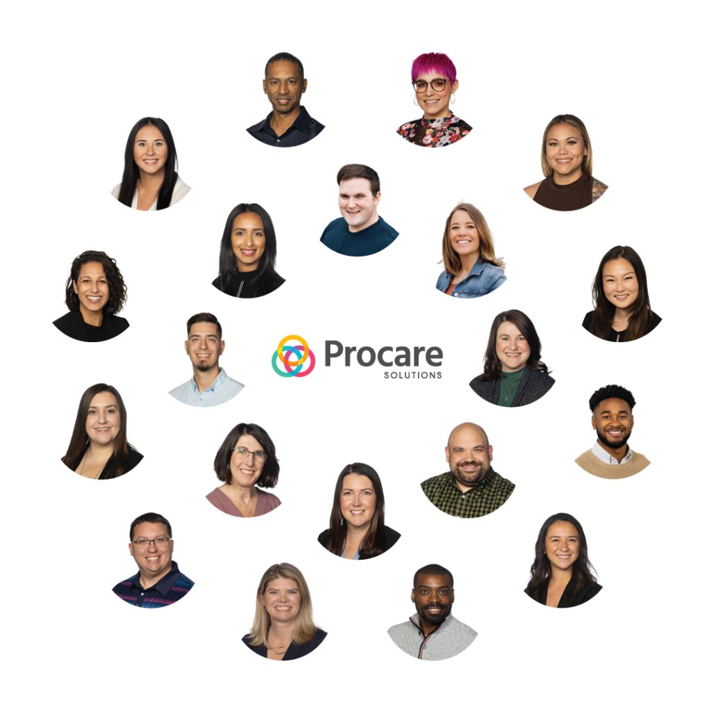 headshots of 20 Procare employees arranged in a circle